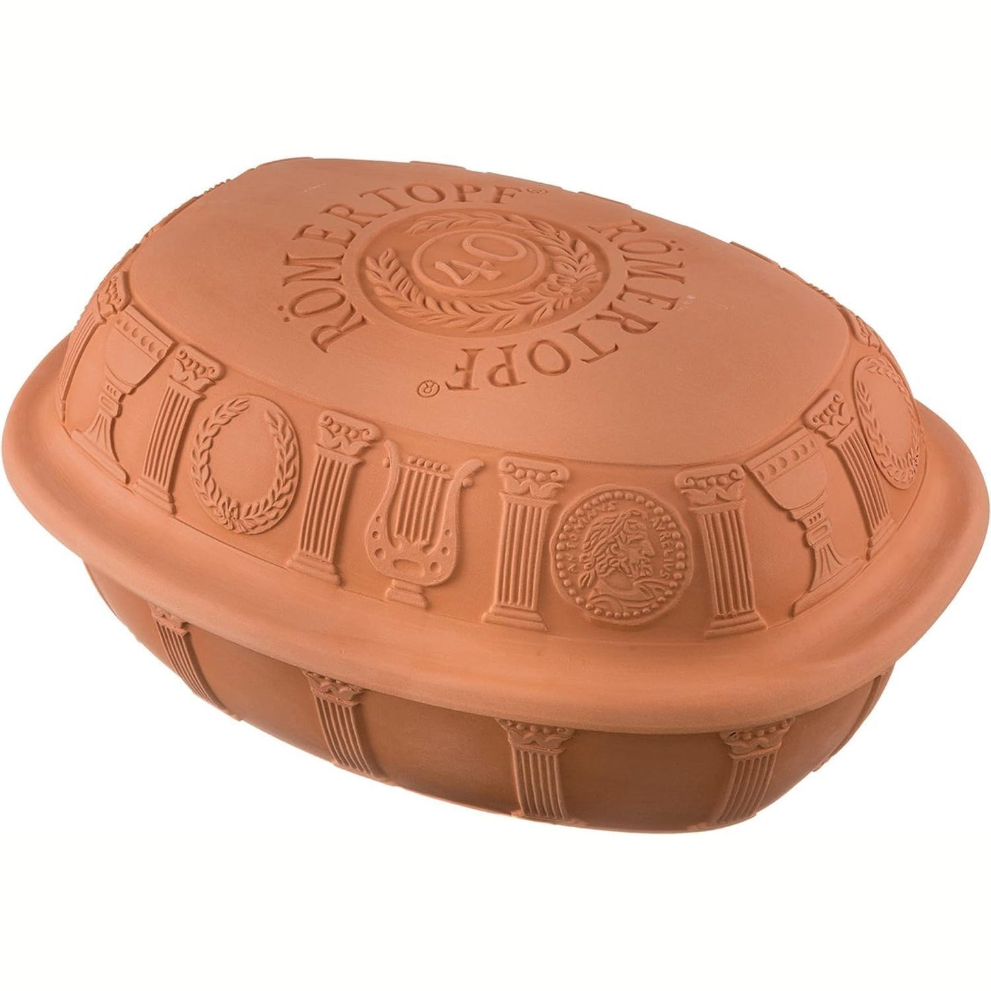 288326 - RÖMERTOPF Tigan pjekjeje edicioni i 40-vjetorit, avullore e bërë nga argjilë natyrale, 3.5 litra, ovale 34 x 26 x 19 cm, terrakota, për deri në 6 persona, gatim i butë me avull, i përshtatshëm për furrë dhe i lehtë për t'u pastruar