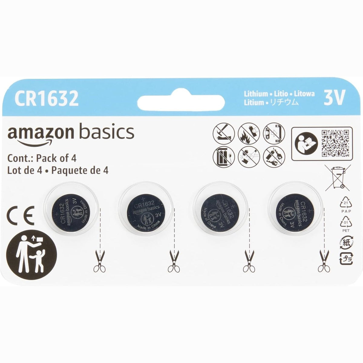 310635 - AMAZON BASICS - Pako me 4 bateri litiumi CR1632 me jetëgjatësi të gjatë, 3 volt, pa merkur