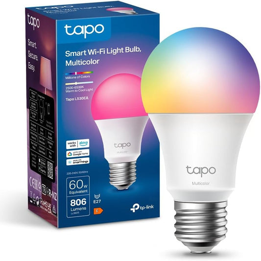 189600 - TAPO Llambë Inteligjente E27, e Pajtueshme me Alexa, Funksion Shumëngjyrësh i Errësueshëm, 806 Lumen, Orare dhe Automatizime, Modalitet Larg