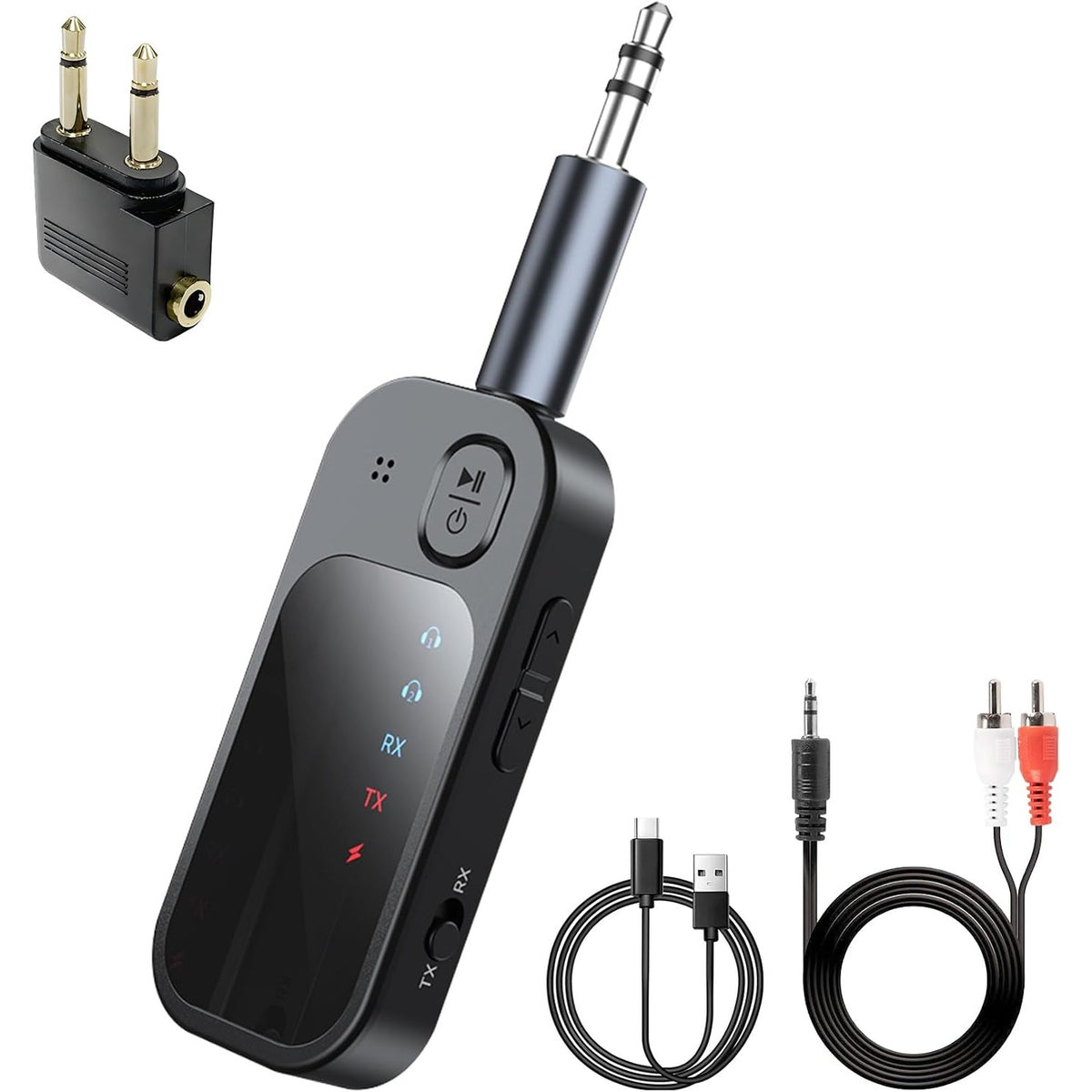295309 - MARRËS Transmetues Bluetooth 5.4, Transmetues Bluetooth pa tel 2-në-1, Mbështet 2 AirPods/Kufje, Marrës Audio për TV, Stereo Shtëpie, Kufje, Altoparlantë, Laptop, Audio Makine