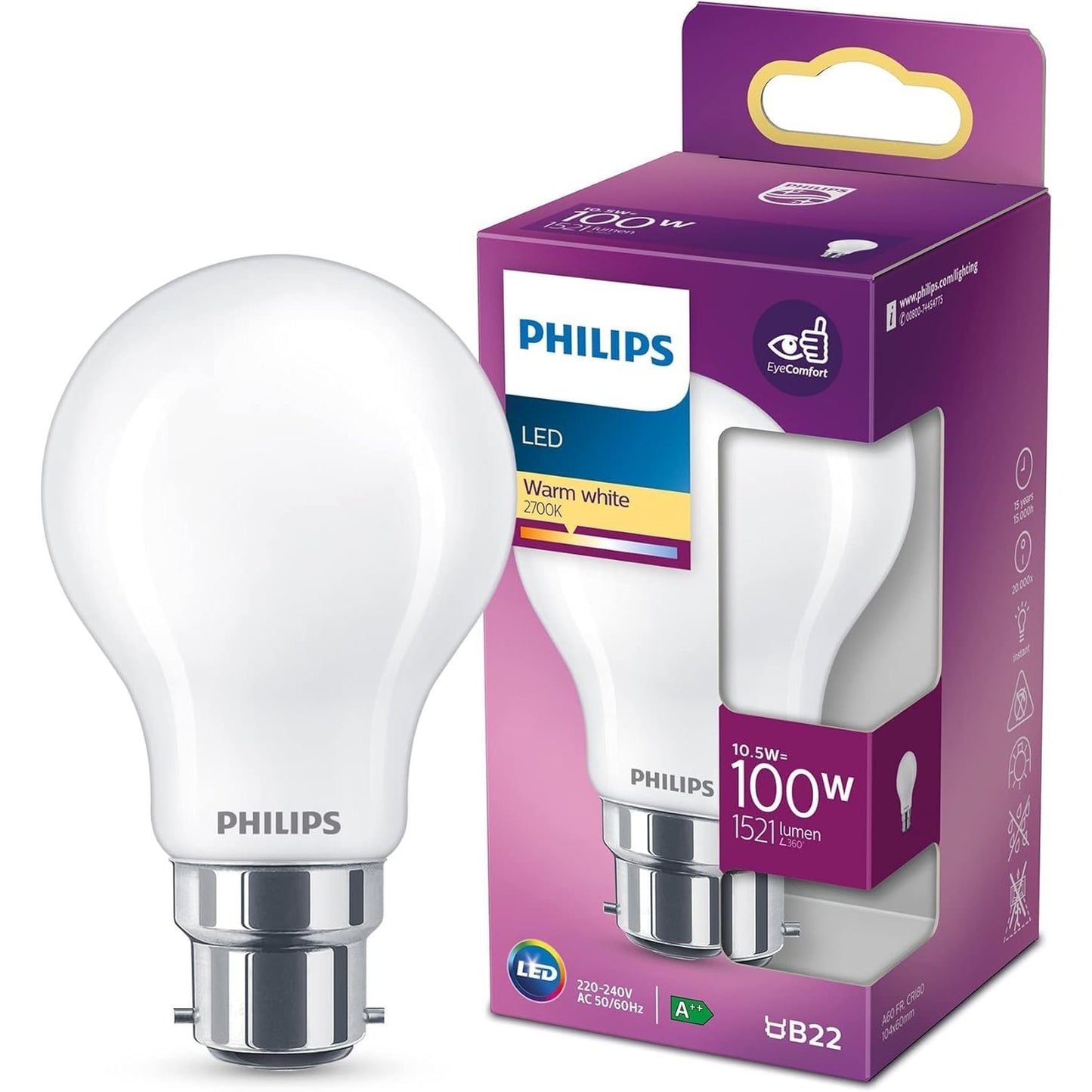 248252 - PHILIPS Llambë LED Standard B22 100W, e Bardhë e Ngrohtë, Xham i Akrilikuar
