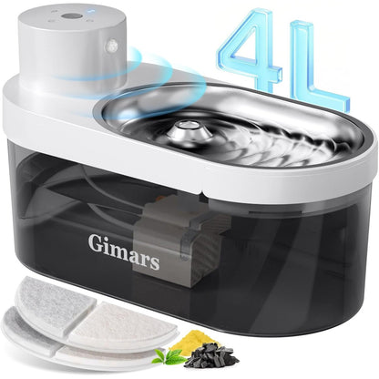 250536 - GIMARS Shatërvan pa tel për mace 4L, ultra i qetë, pa BPA, sensor lëvizjeje, bateri 5000mAh