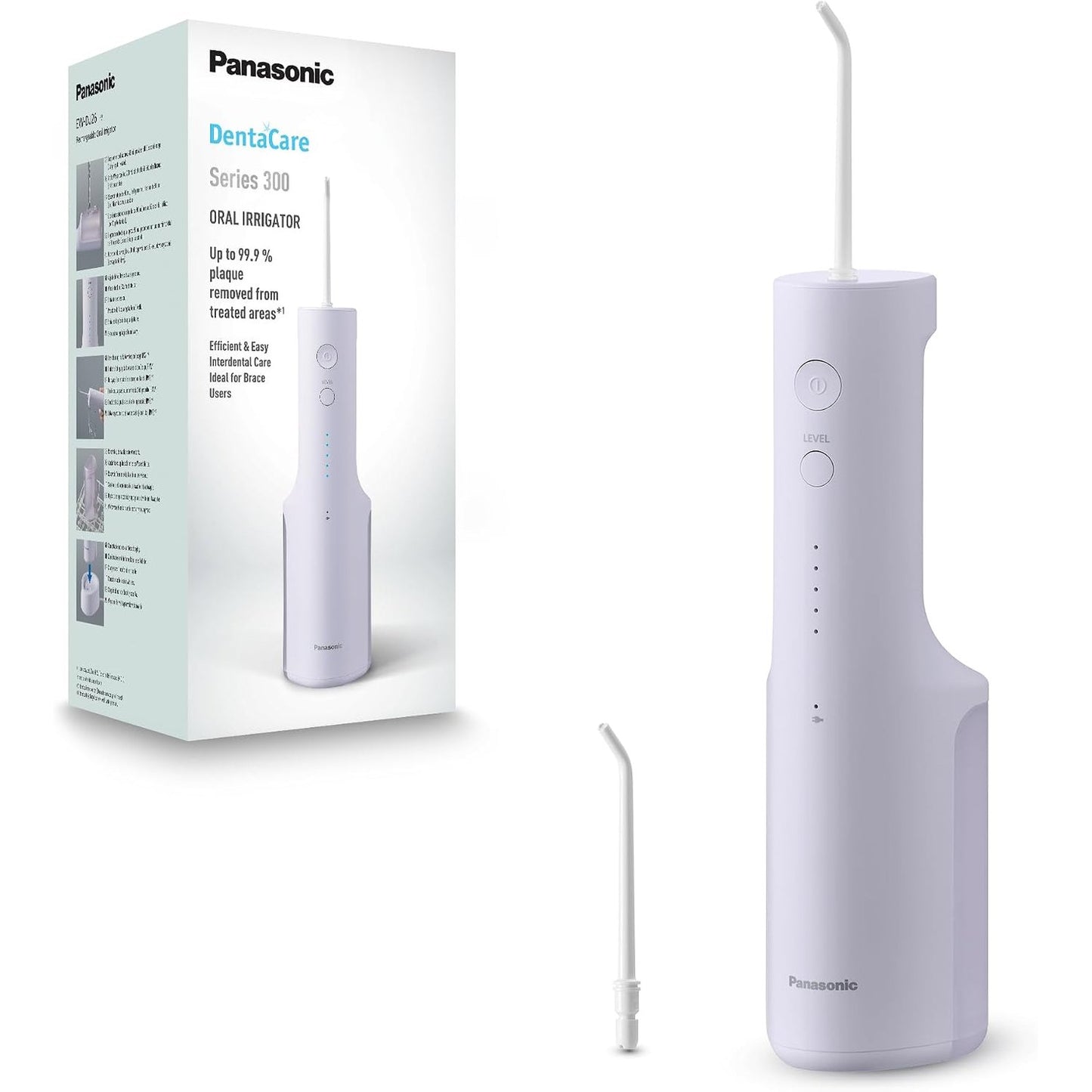 316023 - PANASONIC Ujitës Oral Series 300 EW-DJ26-V303, pa kabllo, 200 ml, IPX7, 2 gryka standarde, 5 nivele presioni uji, aksesor udhëtimi, vjollcë