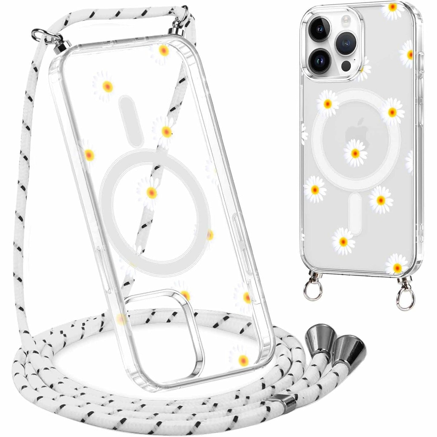 267088 - Yoedge Mbrojtëse Magnetike për iPhone 15 Pro 6.1", transparente, përputhshme me MagSafe, me rrip silikoni TPU, rezistente ndaj goditjeve, model margarita