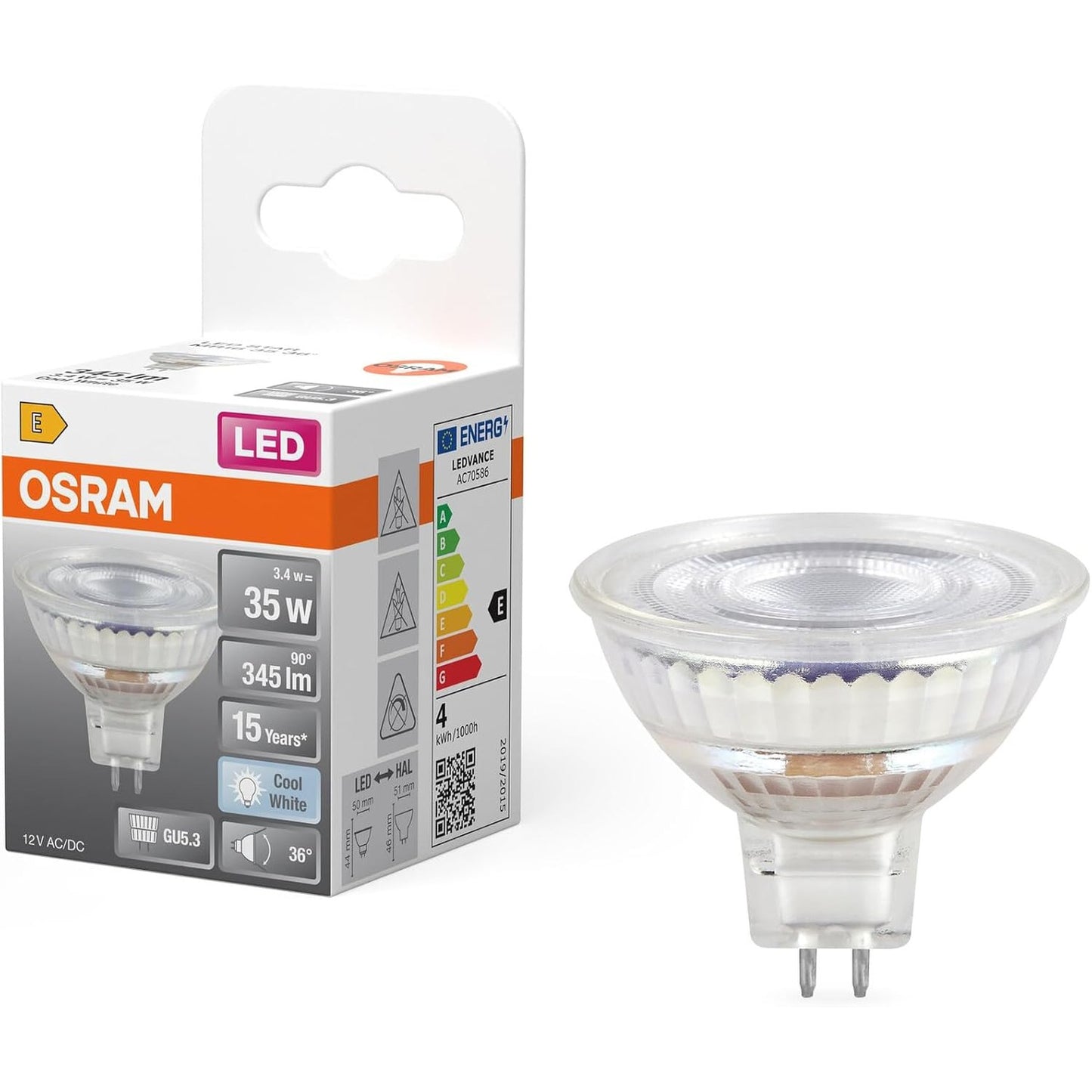 254210 - OSRAM Reflektor LED Star MR16, 35,4000 K, 3.4 W, GU5.3, 36°, 345 lm, 15,000h, Tension i Ulët