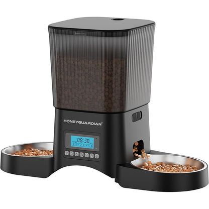 221533 - HONEYGUARDIAN Ushqyes automatik i dyfishtë për mace, 3.5L me 2 tasa, çelik inox 304, Regjistrues zëri