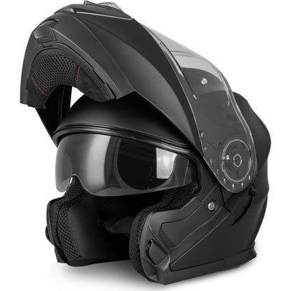 312751 - VINZ SANTOS HELMETË MODULARE ME VIZKË DIELLI - E MIRATUAR ECE 22.06, PËRPUTHSHME ME PINLOCK, MOTOÇIKLETE PËR FYTYRËN E PLOTË, MADHËSITË XS-XXL - E ZEZË MAT