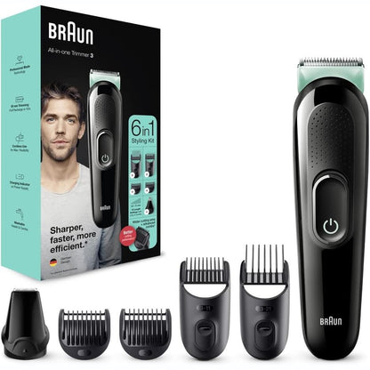306021 - BRAUN Kit për Kujdes të Shumëfishtë 3, Makinë prerëse dhe prerëse flokësh 6-në-1, 5 aksesorë, MGK3321, e zezë/jeshile
