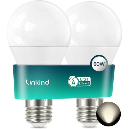 186504 - LINKIND Llambë LED E27 Edison, 3.8W = 60W, 4000K e Bardhë Neutrale, 806lm, Llambë A60 në 220°, Jetëgjatësi 50,000 Orë, Mat, Pako me 2