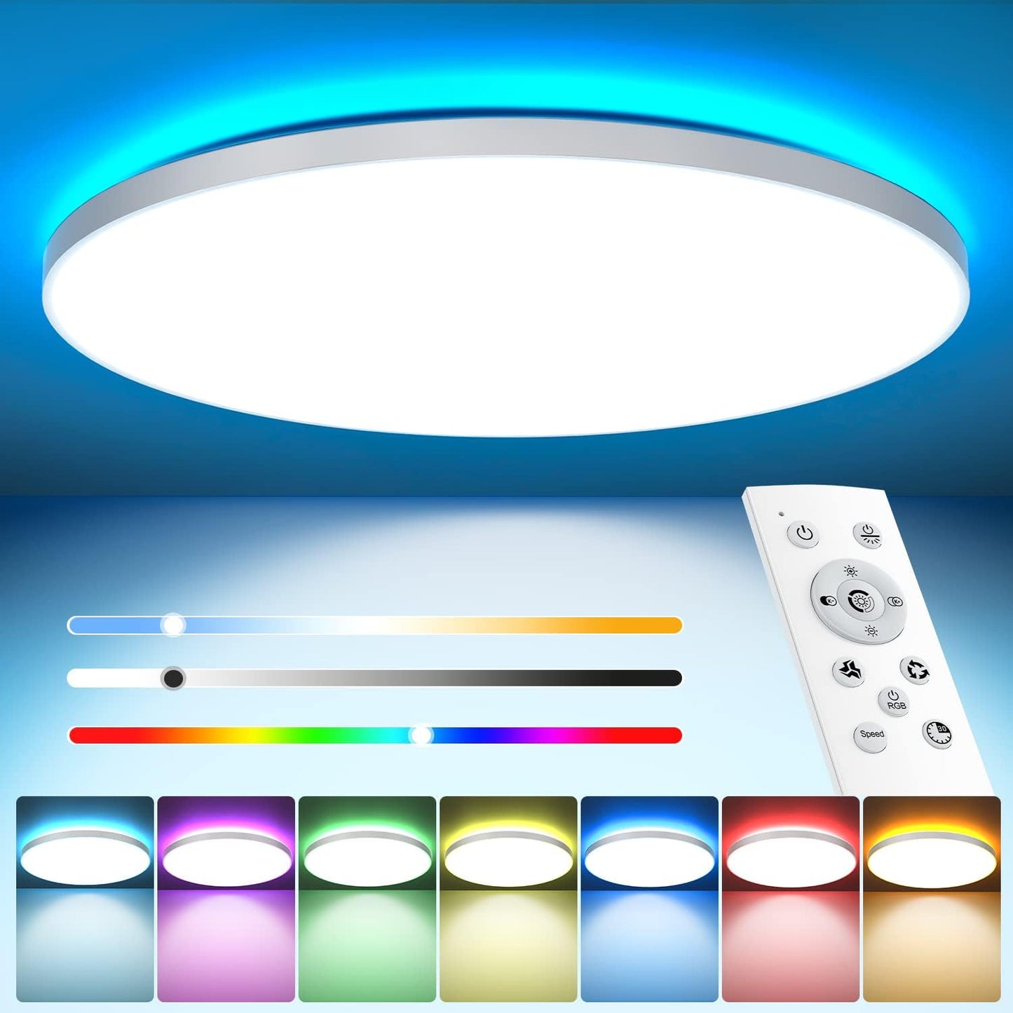 246276 - LLAMBË TAVANI LED ME ERRËSIM DHE TELEKOMANDË, 24W RGB, 3000K-6500K, 2400LM, PËR DHOMË GJUMI, KUZHINË, DHOMË NDENJEJE