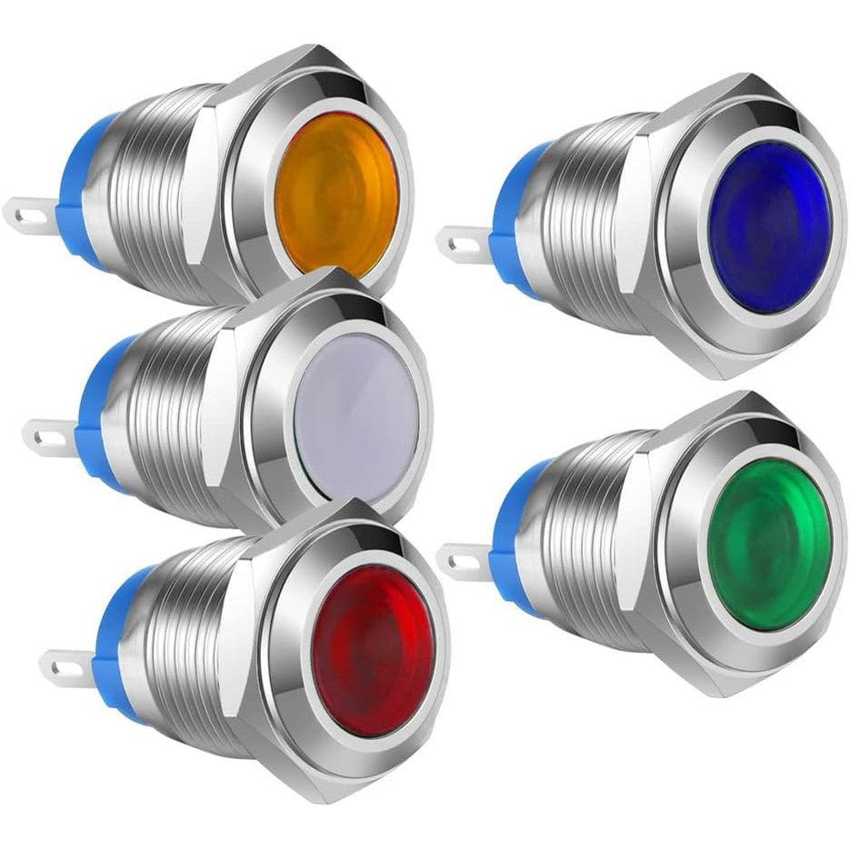 289230 - Dritë treguese LED AC/DC 12-24V 12mm, e papërshkueshme nga uji, çelik inox (5 ngjyra)