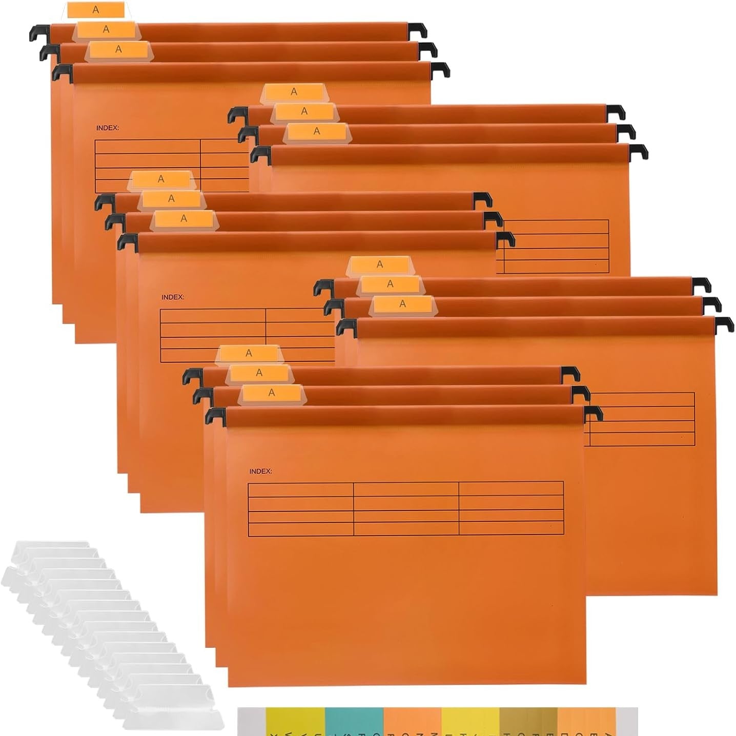 273637 - 15 dosje PVC me fletëza dhe futje për zyrë, shkollë, tavolinë, klasifikim skedarësh (portokalli)