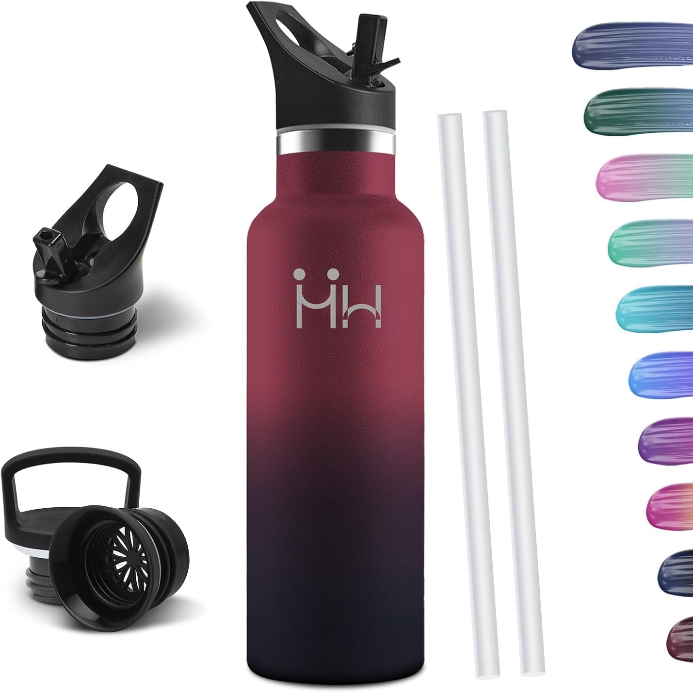 223244 - HONEYHOLLY Shishe uji prej çeliku inox, 750 ml, pa BPA, e izoluar kundër rrjedhjeve, me mure të dyfishta, me kashtë