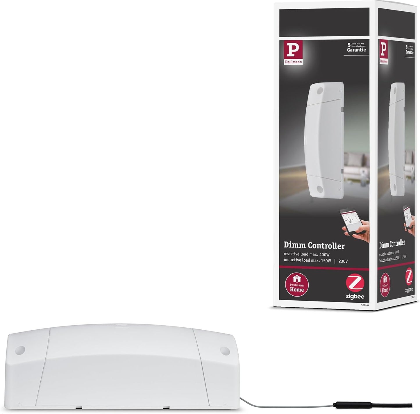 255738 - Paulmann - Kontrolluesi i Errësimit Zigbee Cephei 500.44, Pajisje Ndërprerëse Maksimale 400W 230V AC, Kompatibël me Amazon Echo Plus