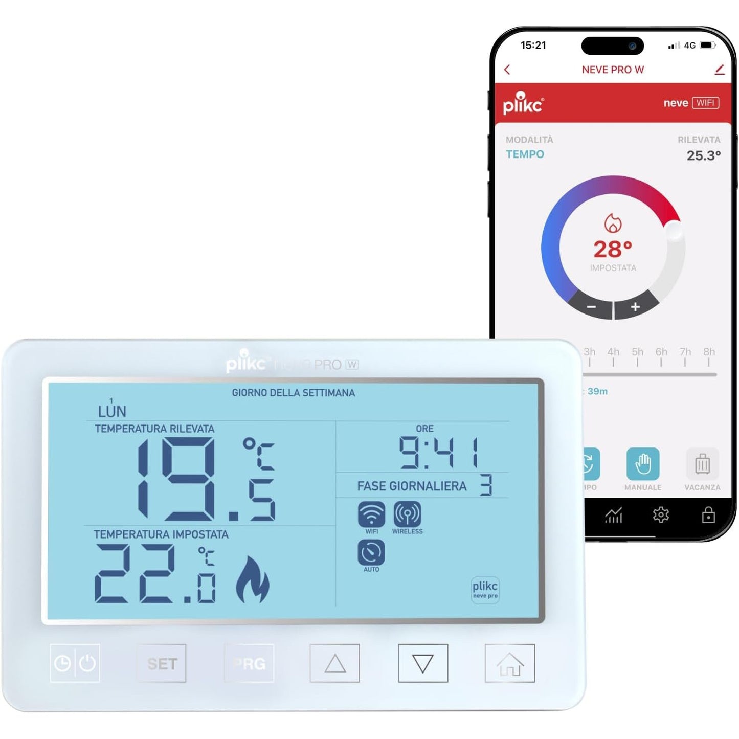 266119 - Plikc - Kronotermostat dixhital Wifi me dy banda i pajtueshëm me Alexa - Furnizim me energji 230V - (Neve PRO W)