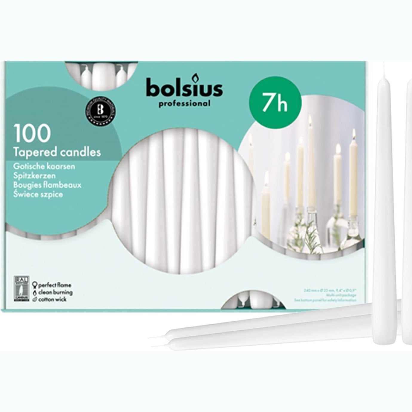 217467 - BOLSIUS Pako me 100 qirinj konikë 25.4 cm të Bardhë