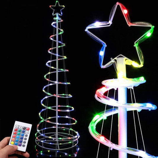 187135 - BAKAJI - Pemë e Krishtlindjes, Tubi Transparent, 180cm, 135 LED Spirale, RGB, Hapësire Kursimi, Majë me Ylli Shumëngjyrësh, për Përdorim të Brendshëm dhe të Jashtëm, me Telekomandë