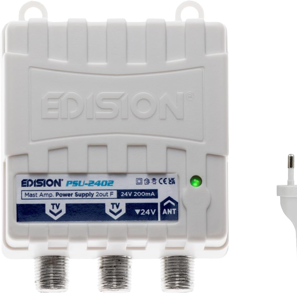 267212 - EDISION PSU-2402 - Furnizim me energji DC 24V 200mA, 5-862MHz, 1 hyrje, 2 dalje, për amplifikatorë masterësh të antenës televizive