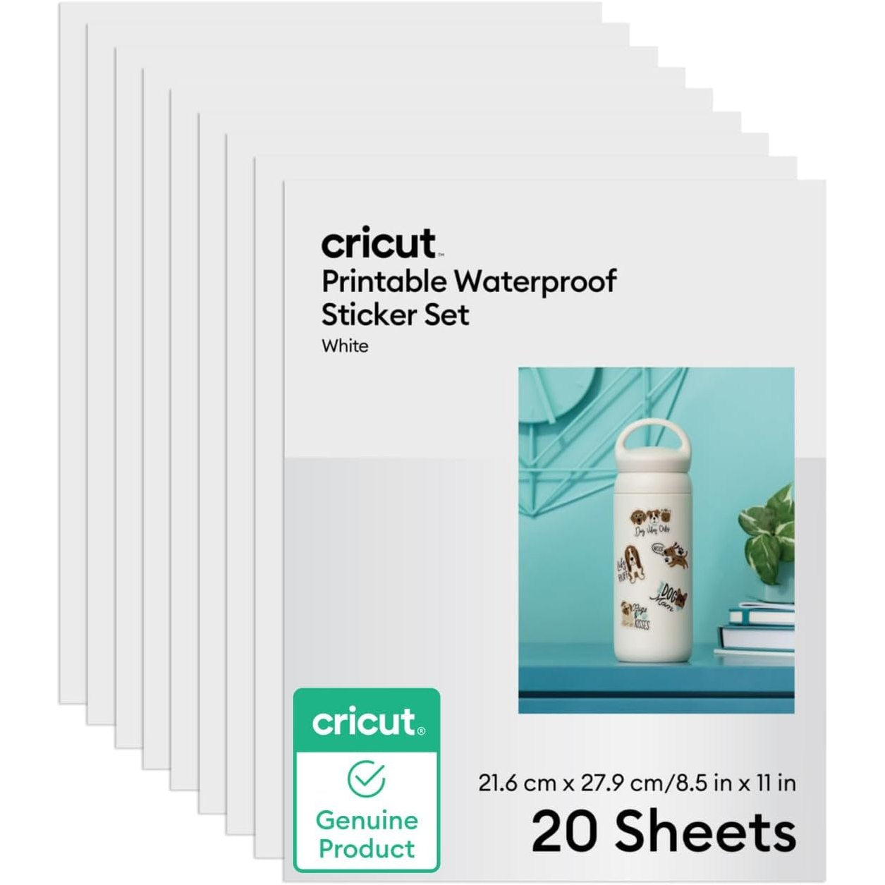 215018 - CRICUT Ngjitëse me printim të papërshkueshëm nga uji, të bardha – 8.5" x 11.5" (Pako me 20 copë)