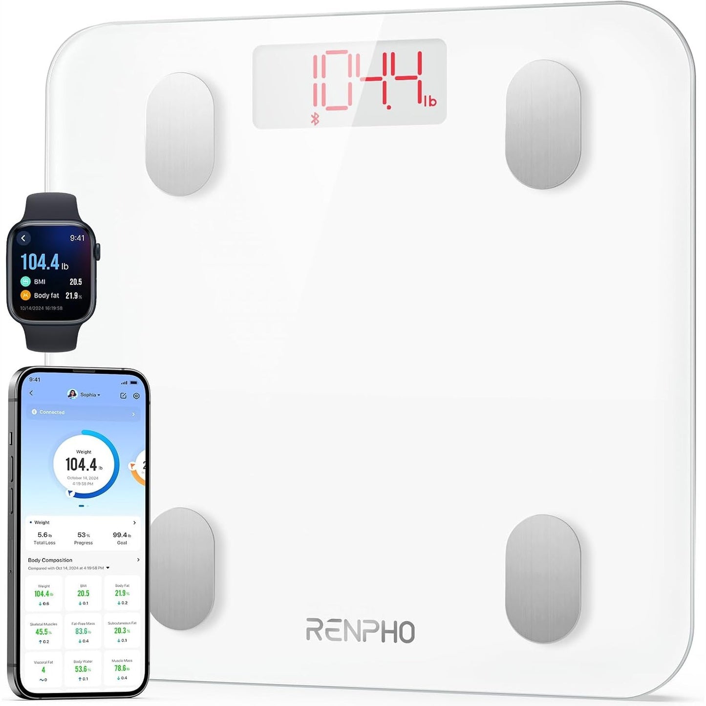 316948 - RENPHO Peshore dixhitale banjoje, peshore Bluetooth për dhjamin e trupit, kapacitet 180 kg/400 lbs