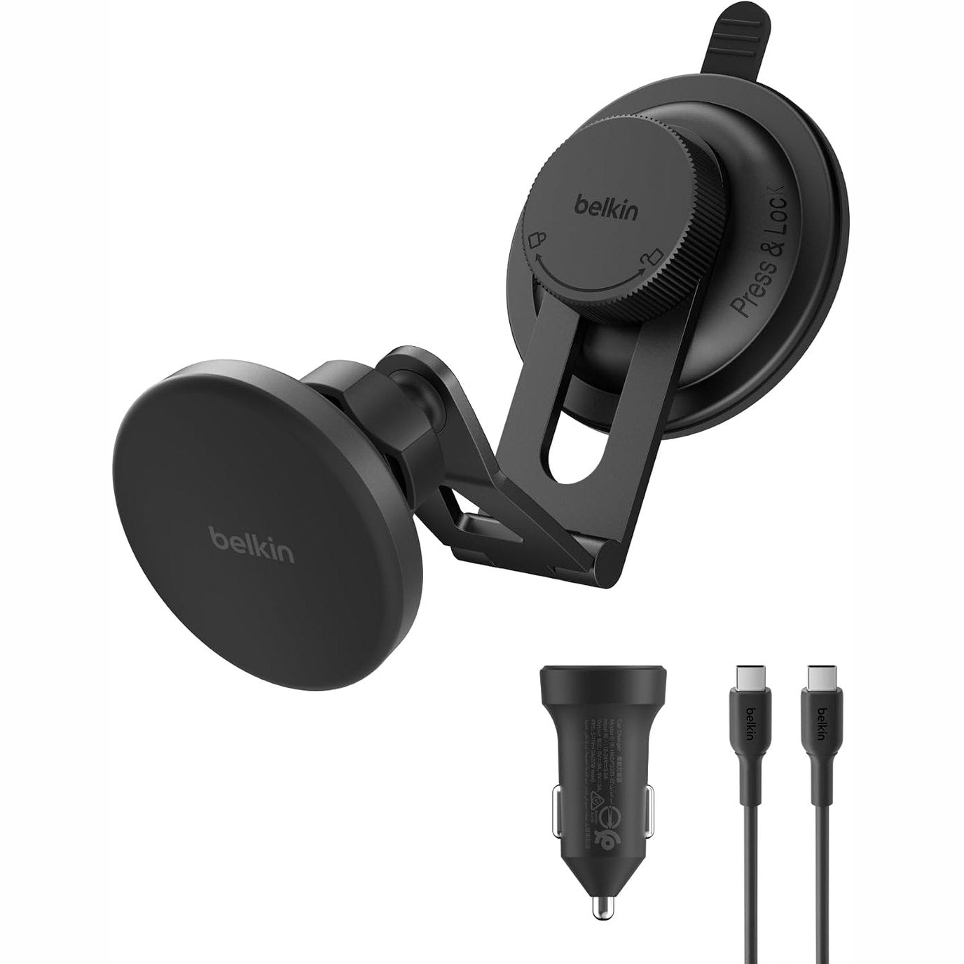 273125 - BELKIN Karikues për Makinë BoostCharge Qi2, Mbajtëse Magnetike për Telefonin e Makinës me Funksion Karikimi, Stacion Karikimi Induktiv i Përputhshëm me MagSafe, Montim për Ventilim Ajri me Kabllo USB-C, i Zi