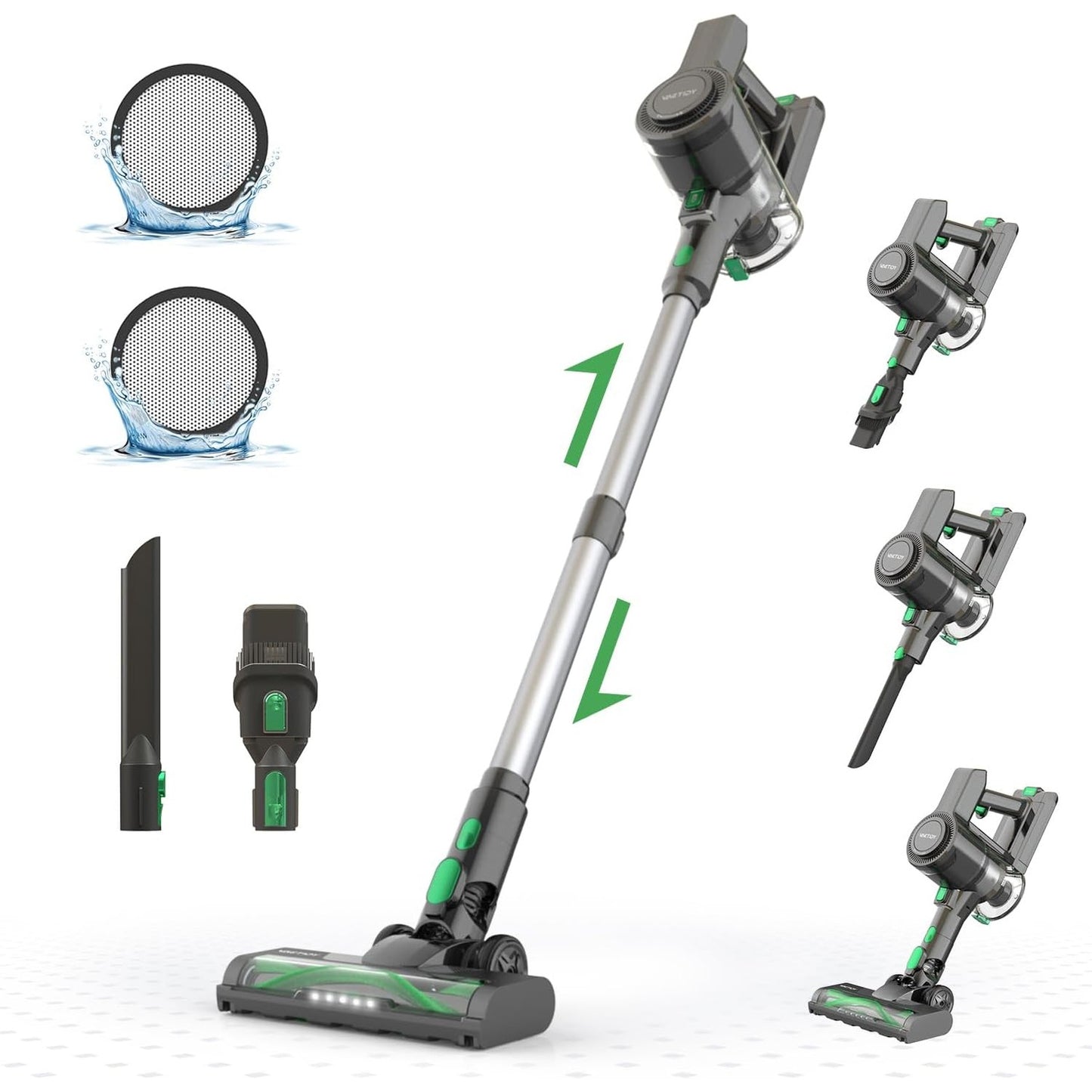 255045 - VACTIDY Fshesë me korrent pa tel V9, fuqi thithjeje 30kPa, 55 minuta me bateri të shkëputshme, dritë LED