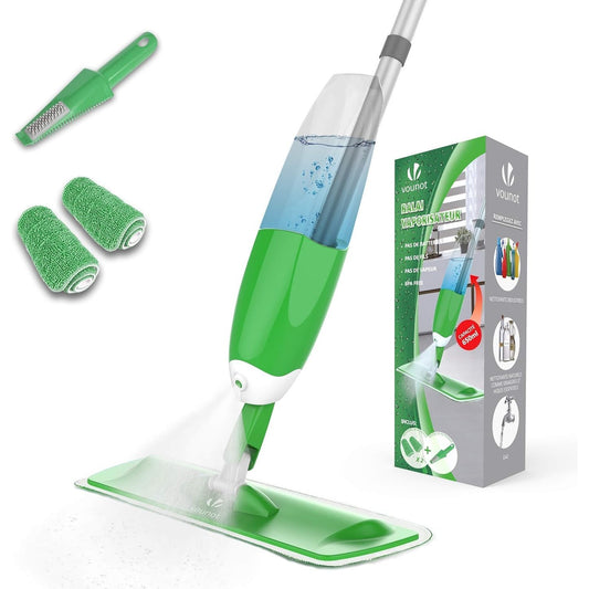 137280 - VOUNOT Mop me Spërkatje, Pastrues dyshemeje nga Mikrofibër, me Spërkatës Uji dhe 2 Lecka Mikrofibre dhe 1 furçë në komplekt, Kapacitet 650ml, Ngjyrë Jeshile