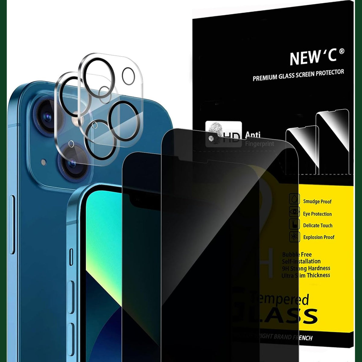 305538 - 2 MBROJTËS TË EKRANIT PËR PRIVATSI PËR IPHONE 13 (6.1 INÇ) ME XHAM TË ZBUTUR DHE 2 MBROJTËS TË LENTEVE TË KAMERËS - KËND SHIKIMI I PËRMIRËSUAR 28 GRADË - REZISTENT NDAJ GËRVISHTJEVE