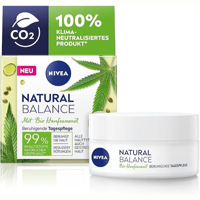 303884 - NIVEA - Krem Dite Qetësues, 50 ml, krem hidratues me vaj organik të farave të kërpit, vaj jojoba dhe bajamesh, zvogëlon skuqjen