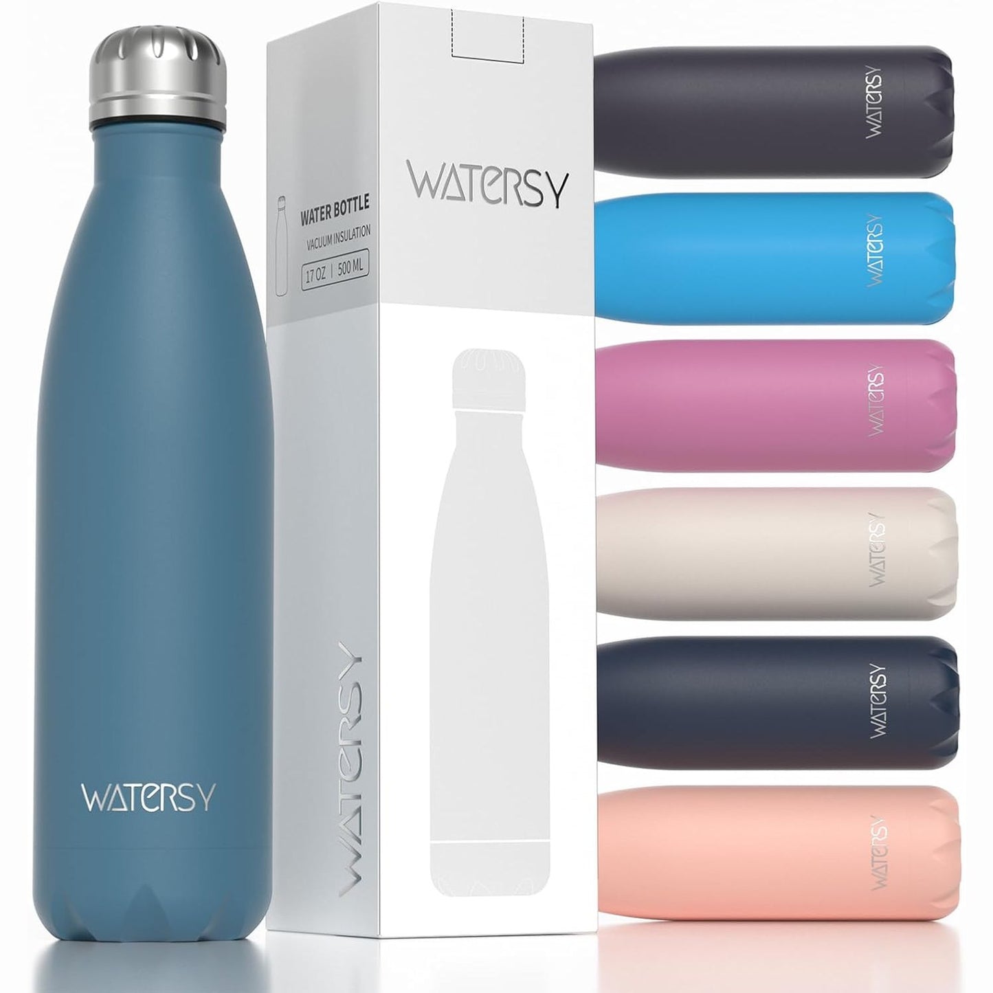 229773 - WATERSY Shishe uji prej çeliku inox, 500 ml, Termos pa BPA, e papërshkueshme nga rrjedhjet, me mure të dyfishta, Shishe uji sportive për palestër, Çiklizëm