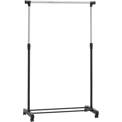 187684 - AMAZON BASICS - Rafti Me Rrota për Veshje, Materiali: Krom, Madhësia: 91.5-145cm (Gjërësi x Gjatësi x Lartësi)