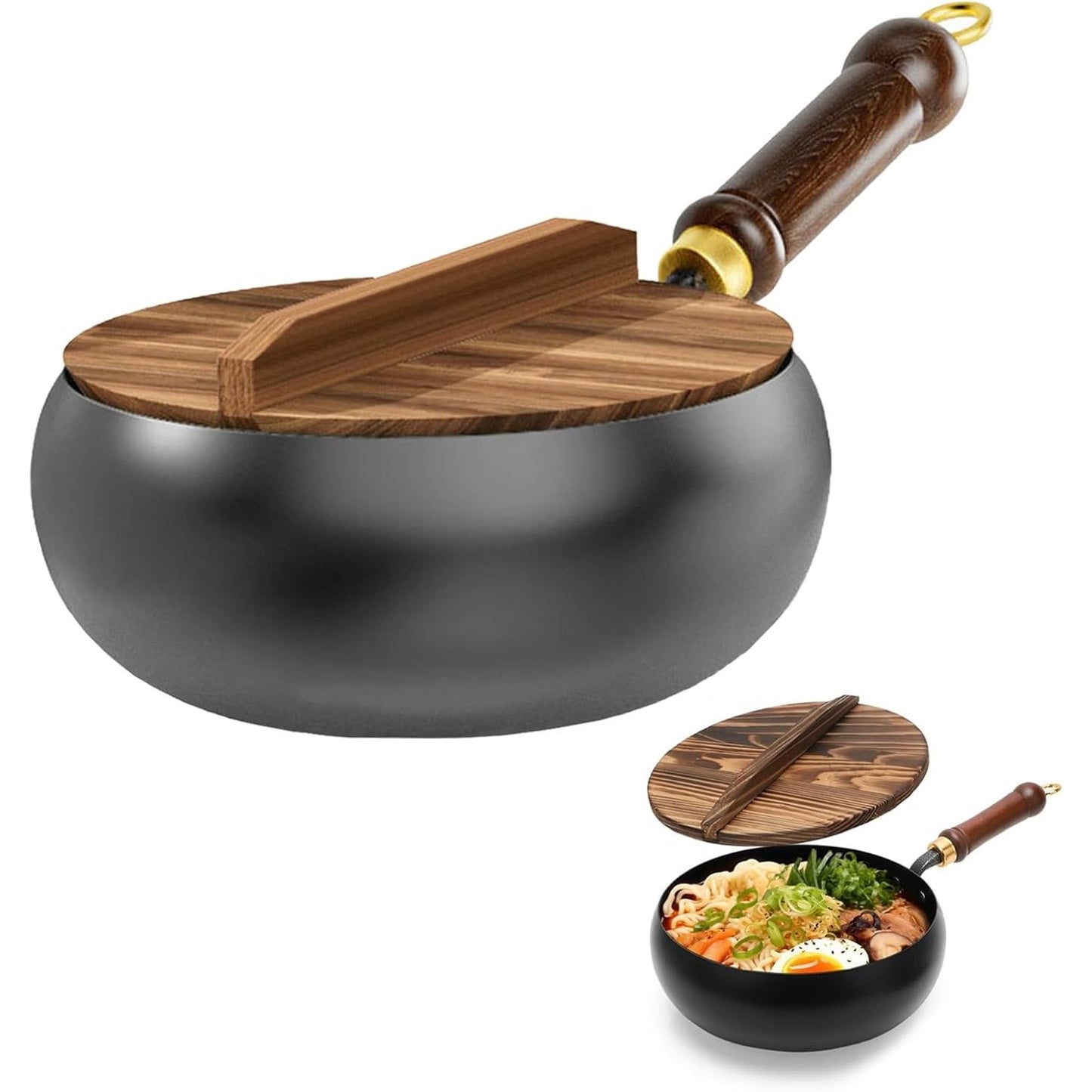 250949 - Tigan japonez prej hekuri me kapak druri, 28 cm, Natyralisht jo-ngjitës, për soba me induksion, elektrike dhe me gaz
