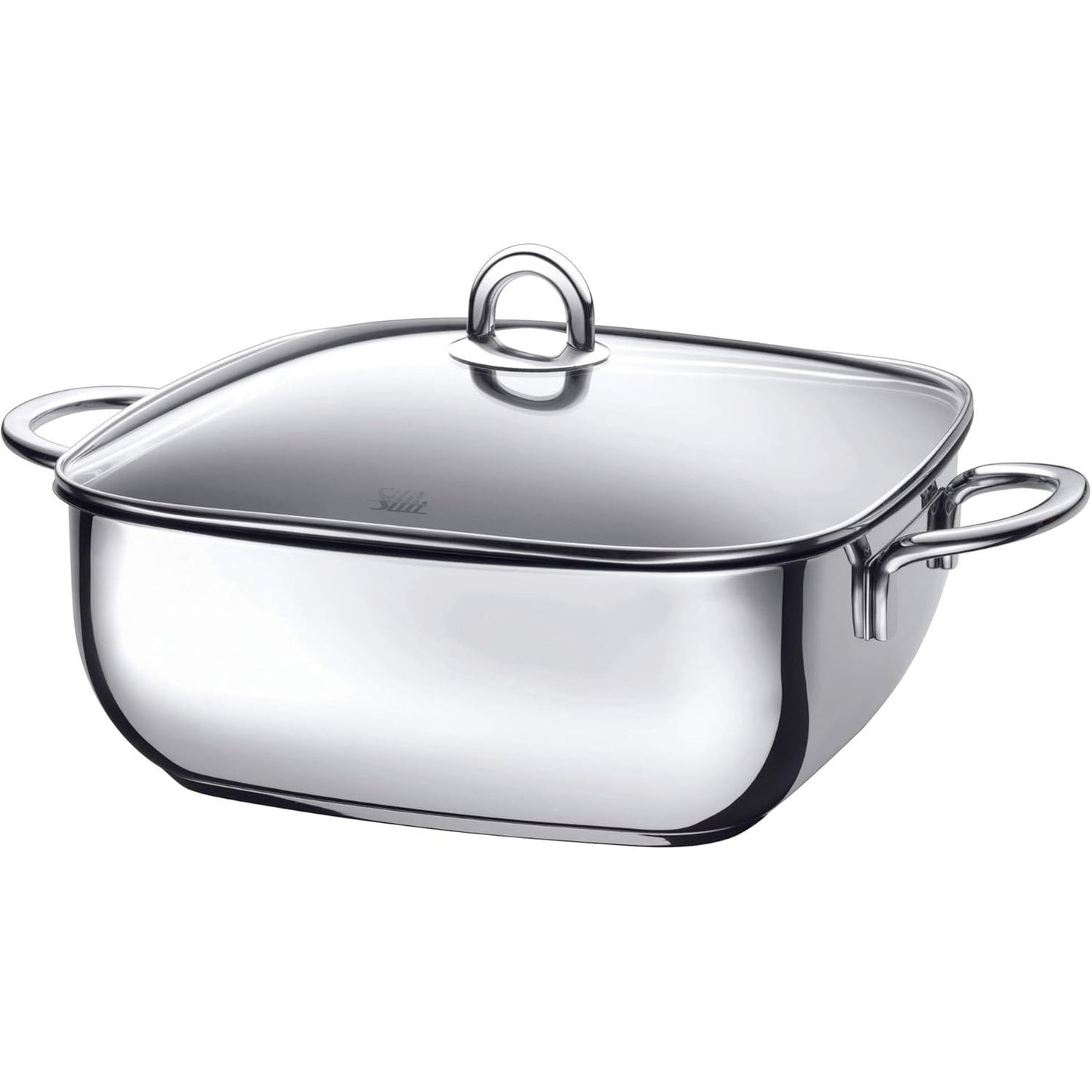 226099 - Silit Tavë pjekjeje Studio me kapak, 29 x 29 x 10 cm, çelik inox i veshur, kapak qelqi, e sigurt për furrë, përputhshme me induksion