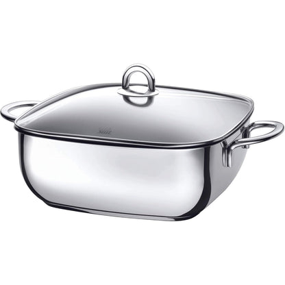226099 - Silit Tavë pjekjeje Studio me kapak, 29 x 29 x 10 cm, çelik inox i veshur, kapak qelqi, e sigurt për furrë, përputhshme me induksion