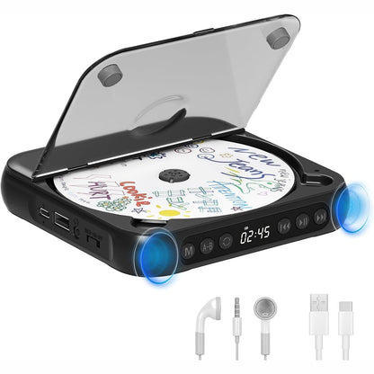 273334 - CD player portativ me Bluetooth 5.3, CD player i rikarikueshëm, altoparlantë HiFi të integruar, ekran LCD, mbështet CD/AUX/USB