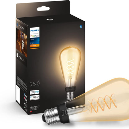 187247 - PHILIPS HUE Filament i Bardhë, LLambë Intelligjente LED Edison, Prizë E27, Dritë e Bardhë e Ngrohtë, Me Errësim