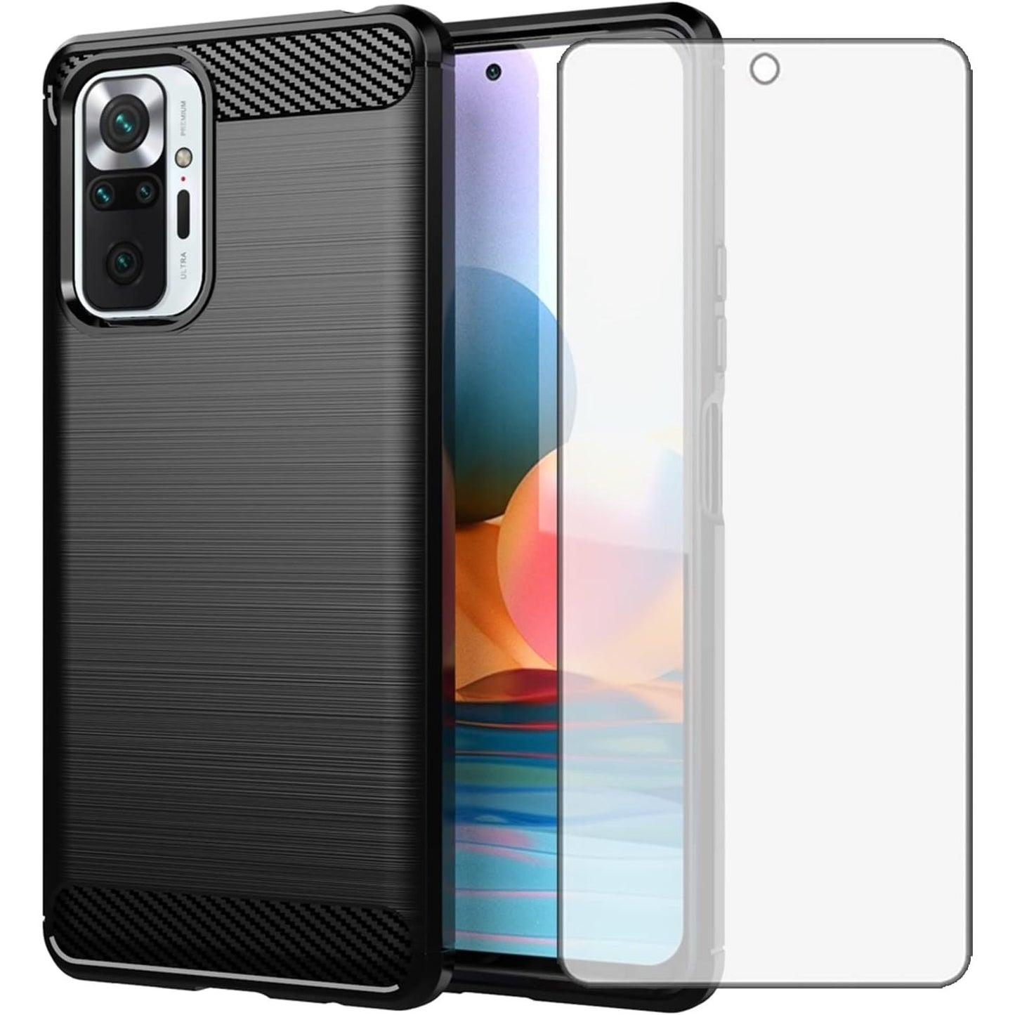 266766 - ASUWISH Mbrojtëse për Xiaomi Redmi Note 10 Pro/10 Pro Max, mbrojtës ekrani prej xhami dhe TPU të hollë, e zezë