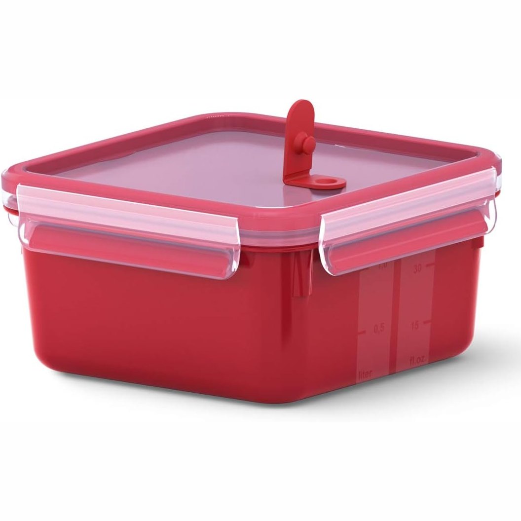 242165 - EMSA KAPËSE ENËSH PËR MIKROVALË N10604 | Valvul mikrovale | 1.3 L | Katror | Kuti dreke | Shenja matjeje të integruara | Prodhuar në Gjermani | E kuqe/Transparente