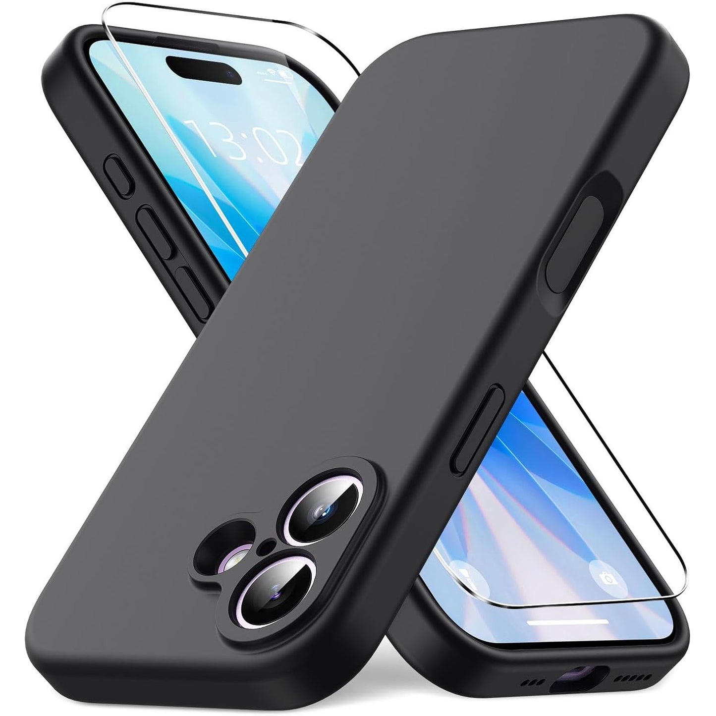 268800 - VANSDON Mbrojtëse për iPhone 17, silikoni i lëngshëm, mbrojtëse ekrani prej qelqi të temperuar, e zezë