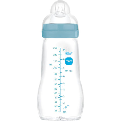 275647 - MAM Shishe qelqi për foshnje, 2-4 muaj, 260 ml, thithkë silikoni me pranim të lehtë, rrjedhje mesatare 2, pako me 1 copë