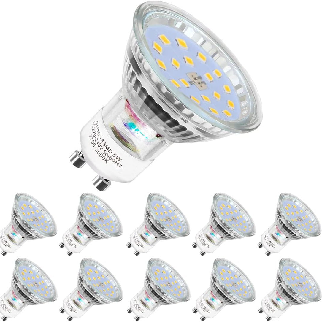 137352 - LLAMPA LED GU10, 5W ekuivalent me 60W halogjen, 600 lumen, drita e bardhë e ngrohtë 2700K, kënd rrezeje 120 gradë, paketë me 10 copë, jo e errësueshme