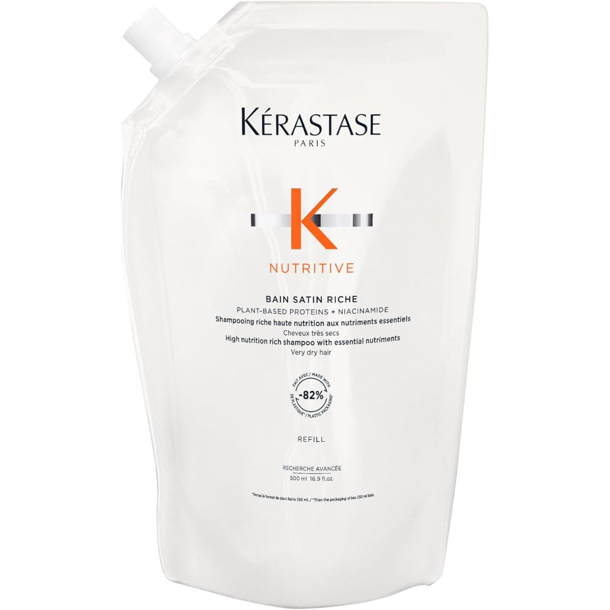 321137 - KÉRASTASE Ushqyes, Shampo Profesionale Hidratuese për Flokë Shumë të Thatë, 500 ml, Formulë Super Ushqyese me Niacinamidë dhe Glicerinë, Bain Satin Riche
