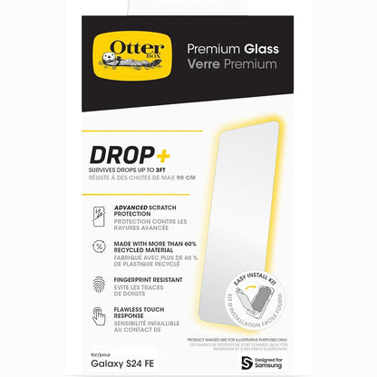 266958 - OTTERBOX PREMIUM GLASS MBROJTËS EKRANI PËR SAMSUNG GALAXY S24 FE, XHAM I TEMPERUAR, MBROJTJE E AVANCUAR NGA GËRVISHTJET, REZISTON NDAJ RËNIES DERI NË 90 CM, PAKETIM JO PËR SHITJE ME PAKICË