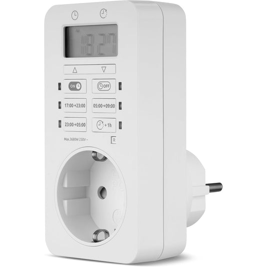 164960 - REV - Ndërprerësi Dixhital i Kohëmatësit me Cilësim Fleksibël dhe Rezervë Energjie deri në 1000 Orë, Prizë Kohëmatësi, ngjyra e Bardhë