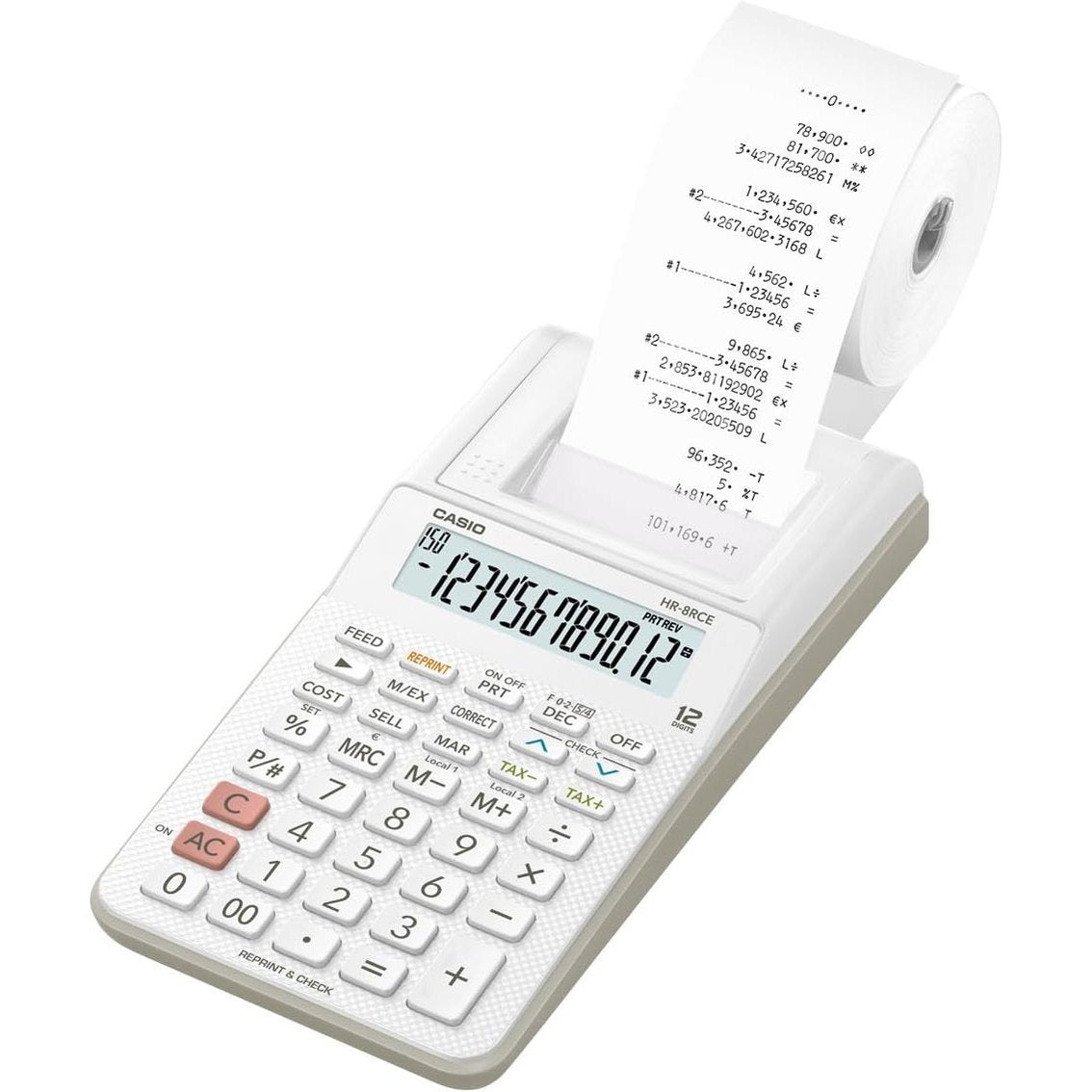 305316 - CASIO HR-8RCE-WE Kalkulator Portativ me Printim të Bardhë, i Bardhë