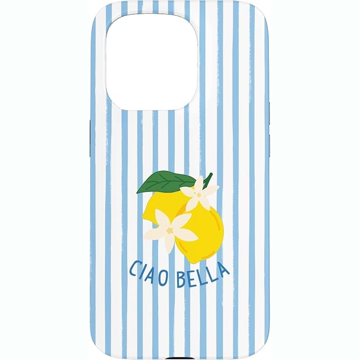 305447 - Mbështjellës për iPhone 15 Pro Ciao Bella, me vija blu limoni, ngjyrë vere italiane