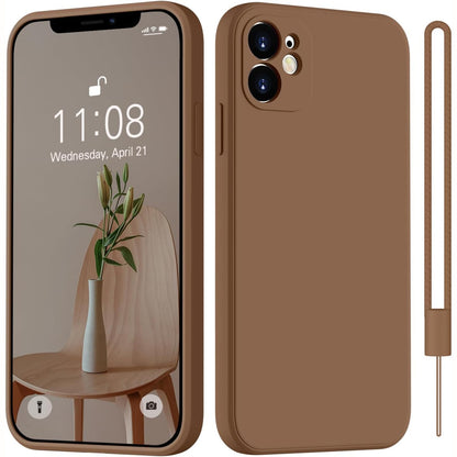 309183 - HGH Mbulesë silikoni për iPhone 12 Mini me kordon, Mbrojtëse ultra e hollë, Mbrojtëse rezistente ndaj gërvishtjeve, ngjyrë kafe