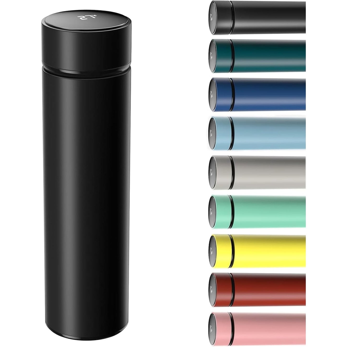 219636 - HOMEALEXA Termos 500ml, Gotë/Shishe uji e izoluar me vakum nga çelik inox 304, Ekran LED me prekje për temperaturën, e përshtatshme për shtëpi, zyrë, udhëtime, sporte (A-E zezë)