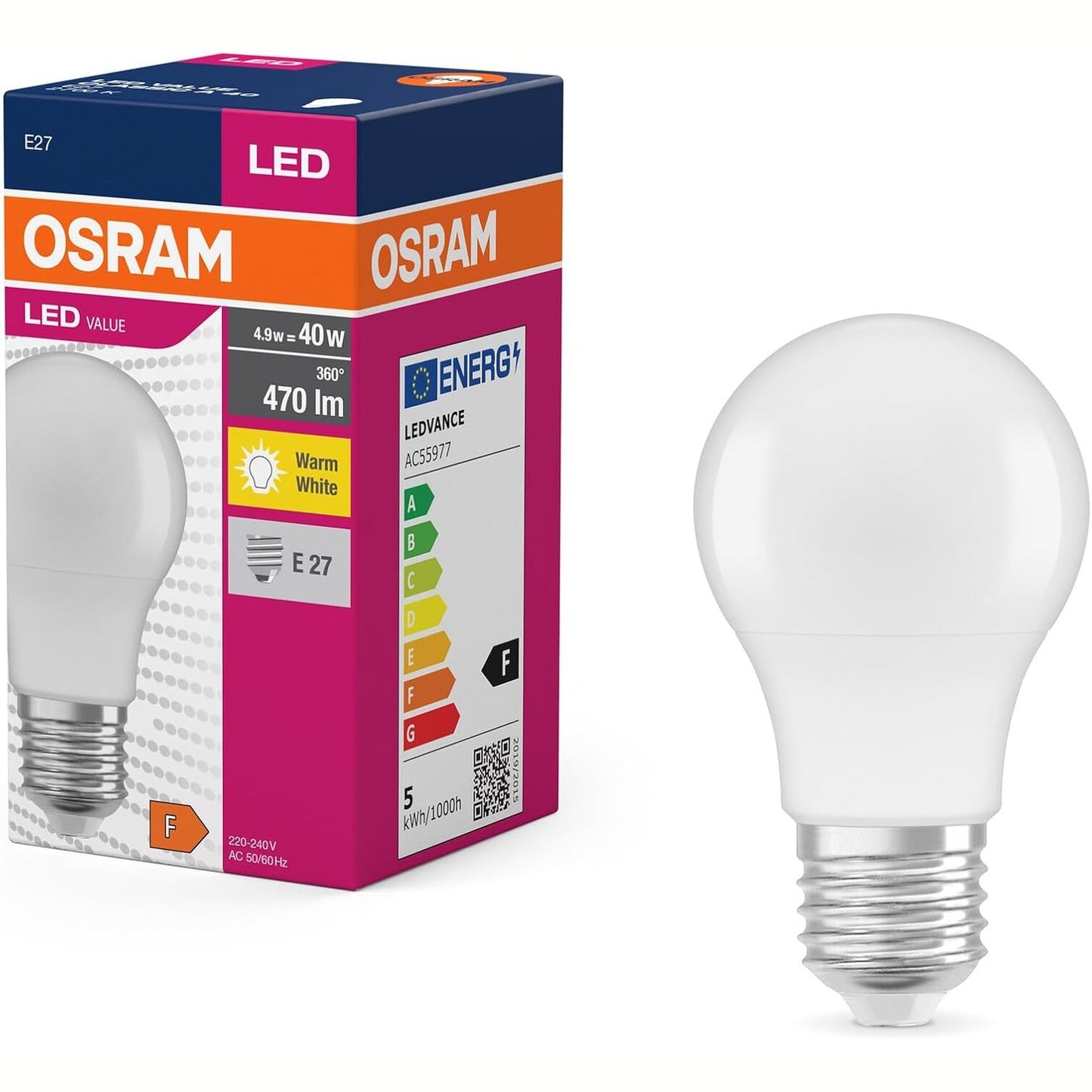 264184 - OSRAM Llambë LED Star Value Classic A40, E27, 470 lumen, 2700K, zëvendësim për 40W