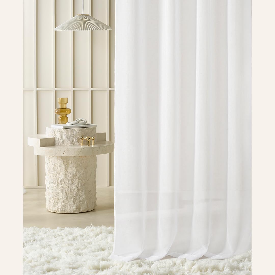 257039 - ROOM99 PERDE VOILE TRANSPARENTE NOVELIA ME VRIMA, 140 X 260 CM, ELEGANCË KLASIKE E BARDHË, PËR SHTËPI, DHOMË NDENJES, DHOMË GJUMI DHE DRITARE TË BRENDSHME, 1 COPË